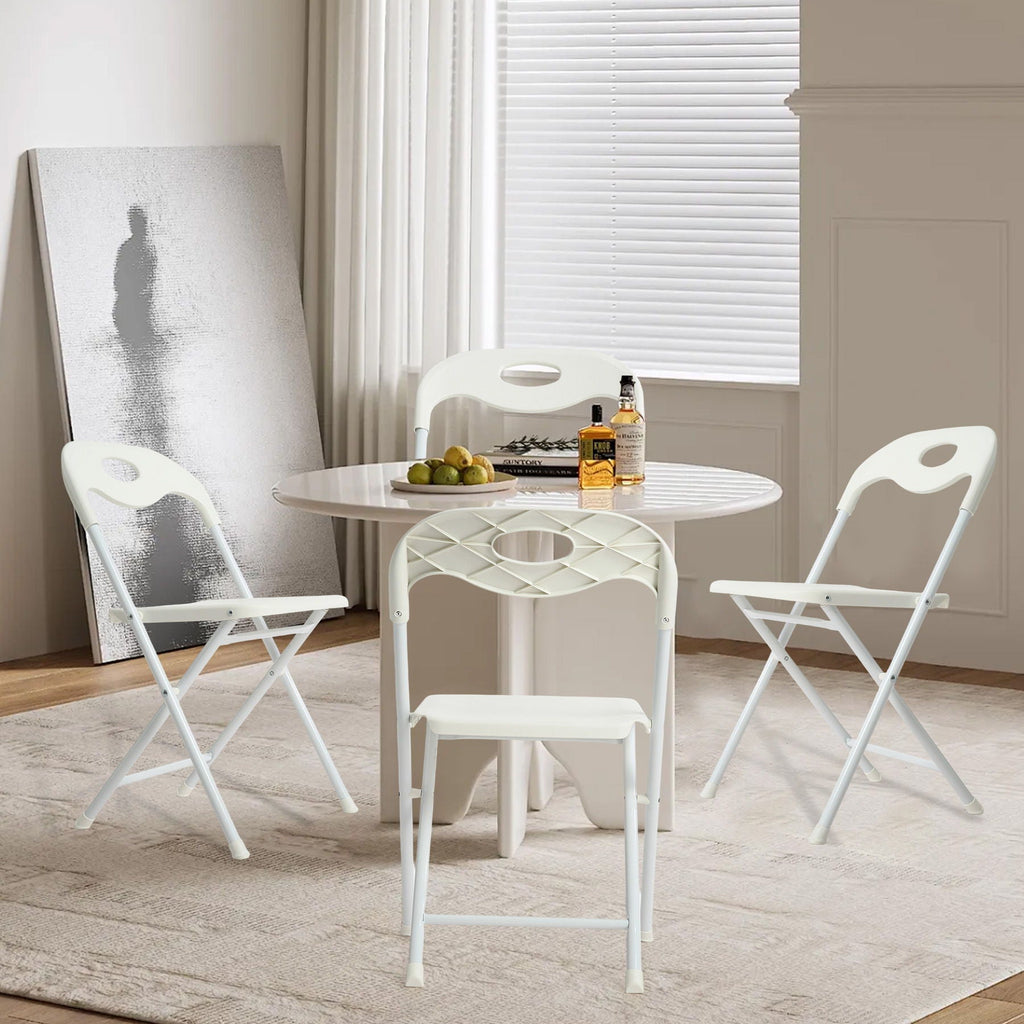White Folding Chair Set with Waterproof Finish and Stackable Design - Set of 4