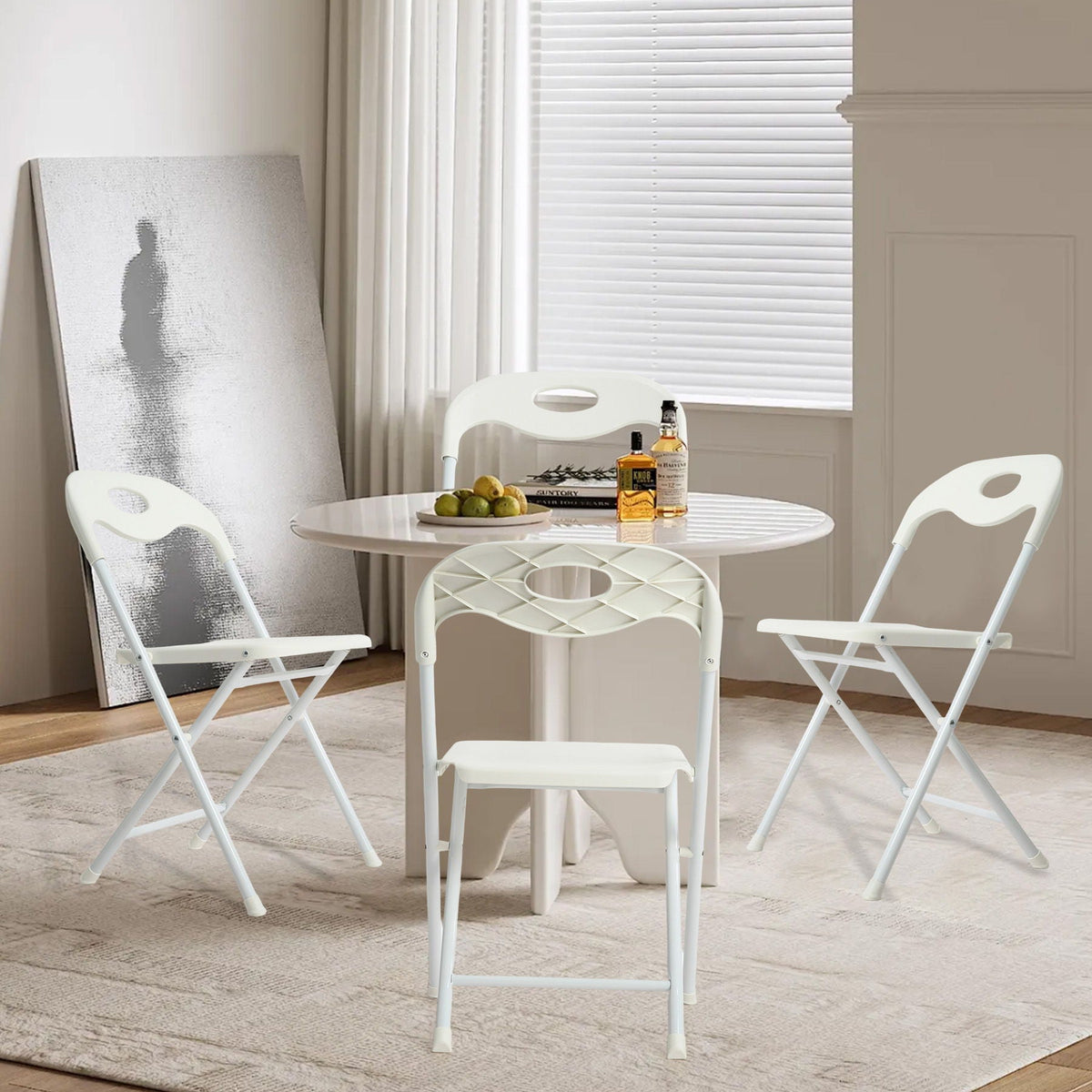 White Folding Chair Set with Waterproof Finish and Stackable Design - Set of 4