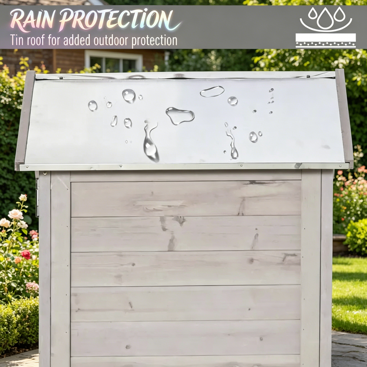 Outdoor Storage Shed with Tilted Tin Roof - Light Grey Fir Wood