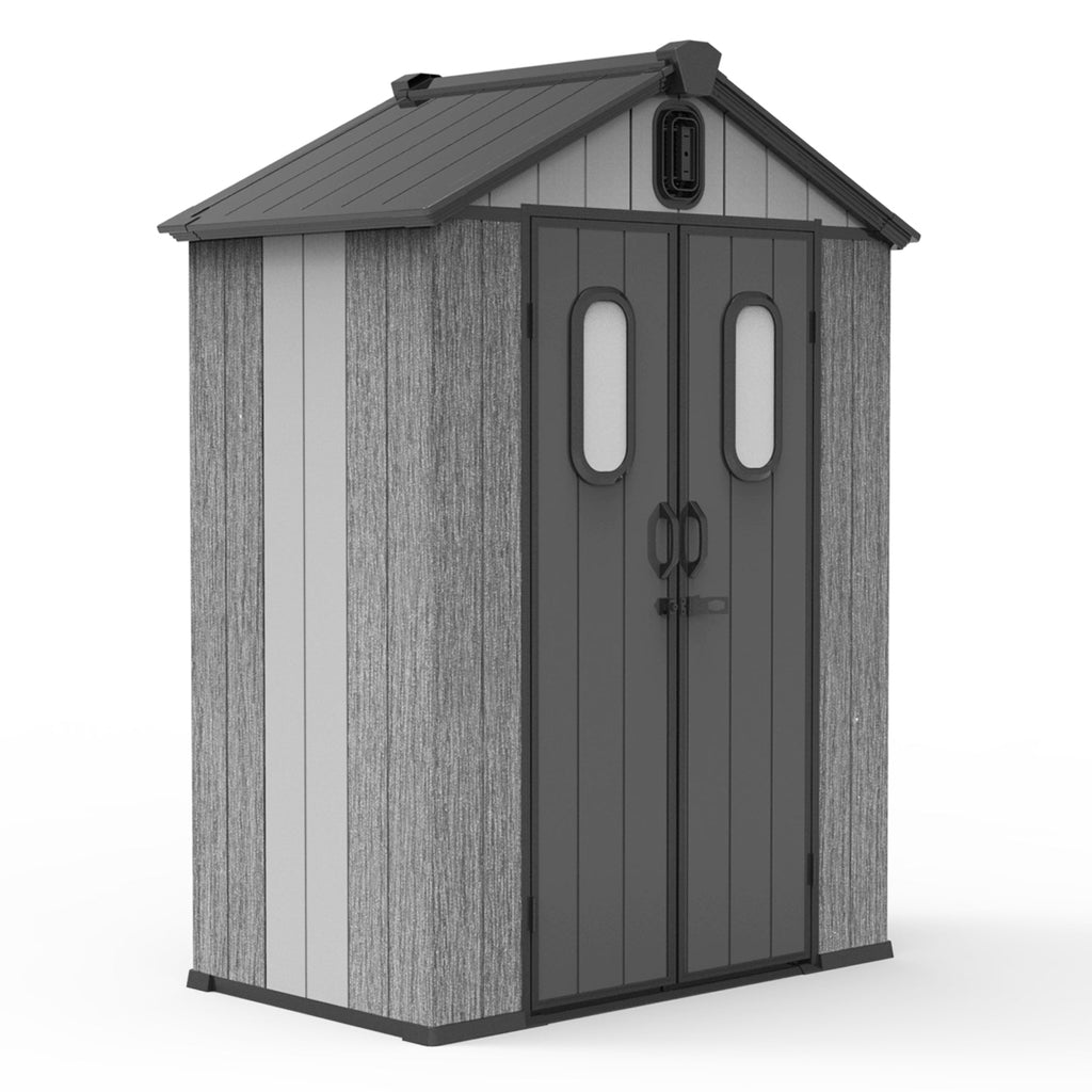 5x3FT Outdoor Resin Storage Shed with Transparent Windows & Louvered Vents - Gray