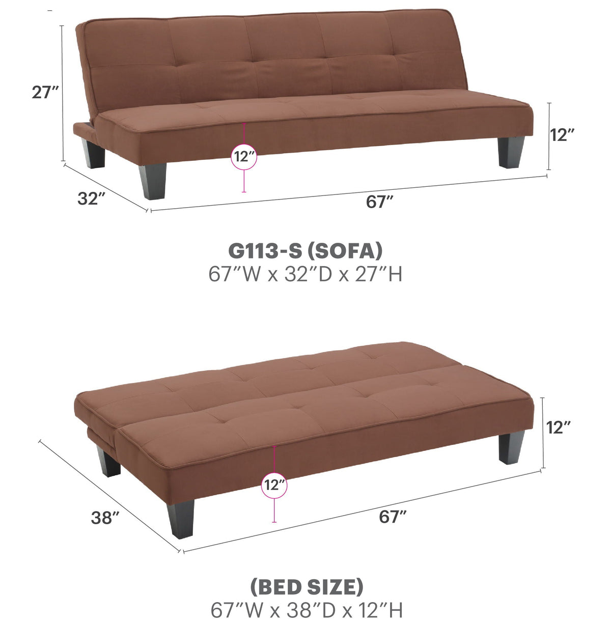 Alan Sofa Bed with Contemporary Design - Black, Dark Brown, Red, Light Brown