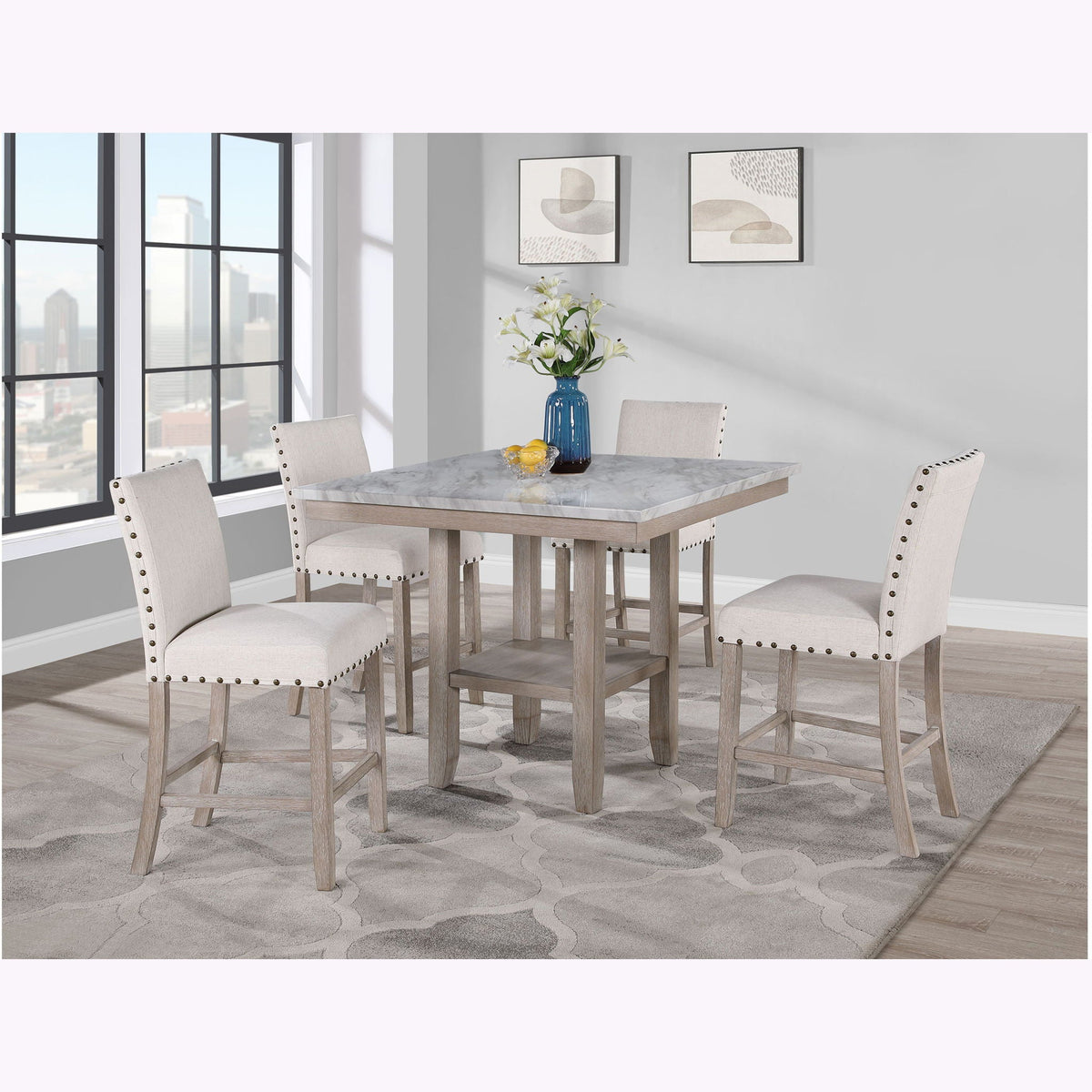 Natural Bar Table with Marble Finish - 42" Square