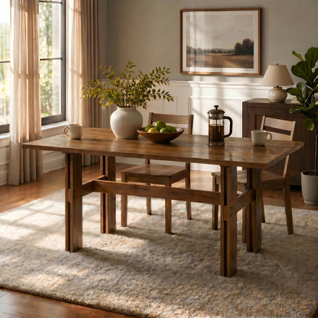 Modern Wooden Dining Table with Pedestal Base - Wood Finish