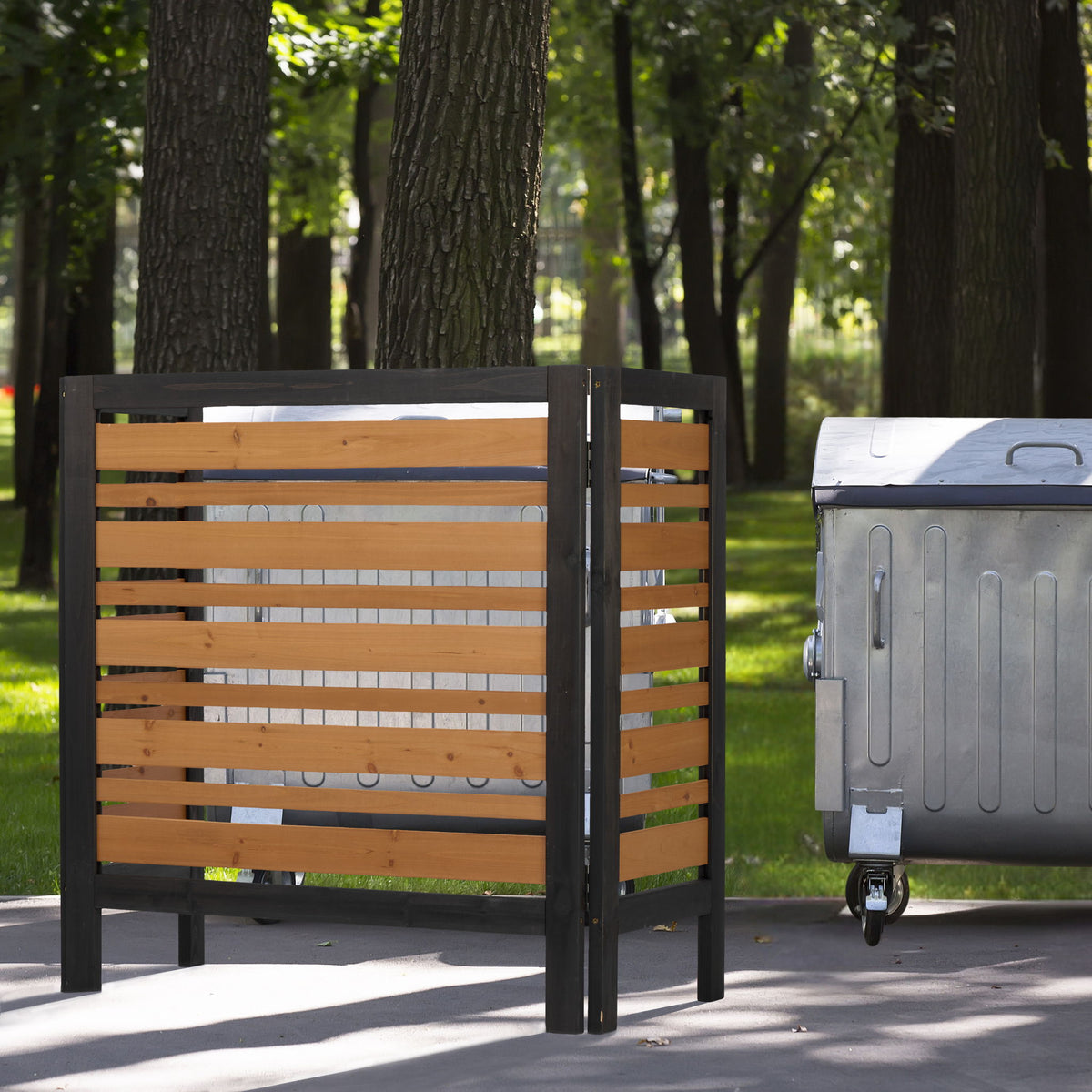 Outdoor Air Conditioner Fence Screen with Slatted Airflow - Light Brown