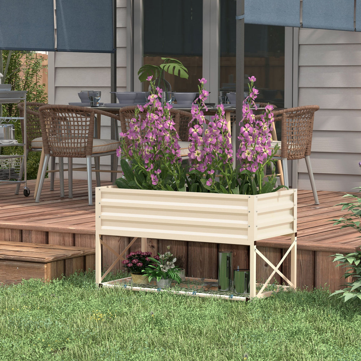 Galvanized Steel Raised Garden Bed with Bottom Shelf - Silver