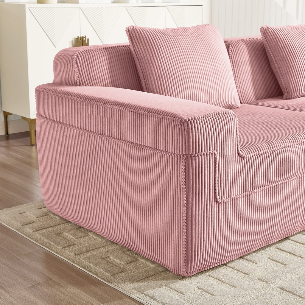 Armless Corduroy Sofa With Pillow - Pink