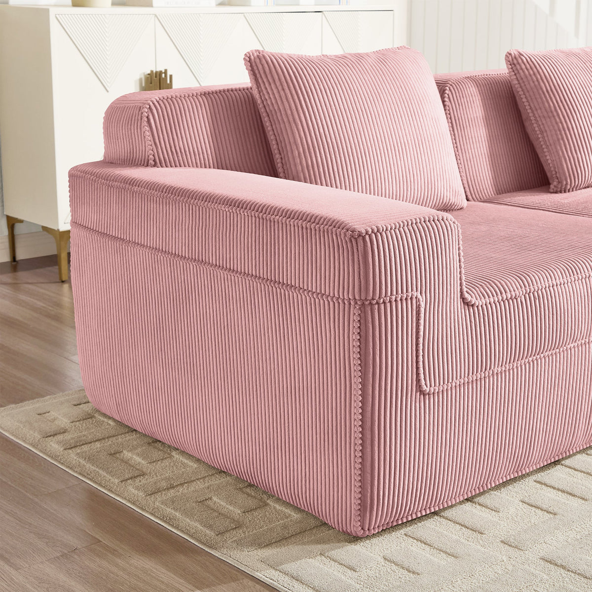 Armless Corduroy Sofa With Pillow - Pink