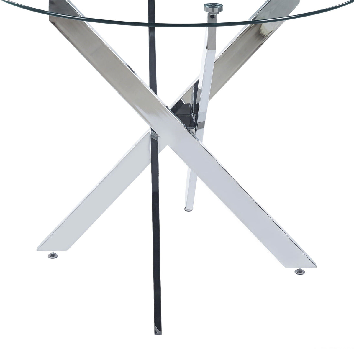 Dining Table With Cross Metal Leg And Tempered Glass