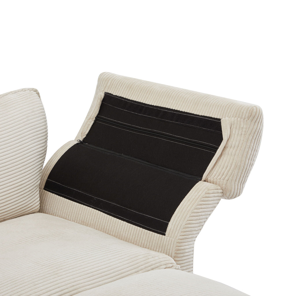 Modern Deep Seat Sectional Sofa with Ottoman - Corduroy - Black or Beige