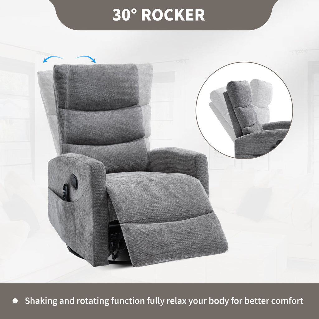 Heat Massage Recliner Chair with Cord-Free Lumbar Heat - Grey