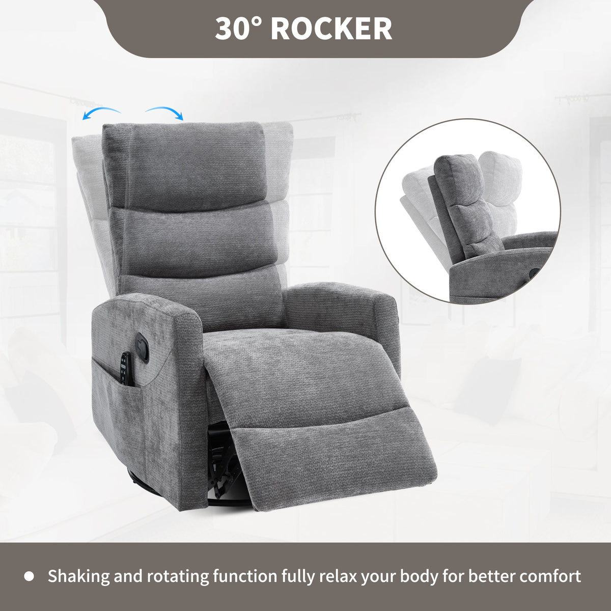 Heat Massage Recliner Chair with Cord-Free Lumbar Heat - Grey