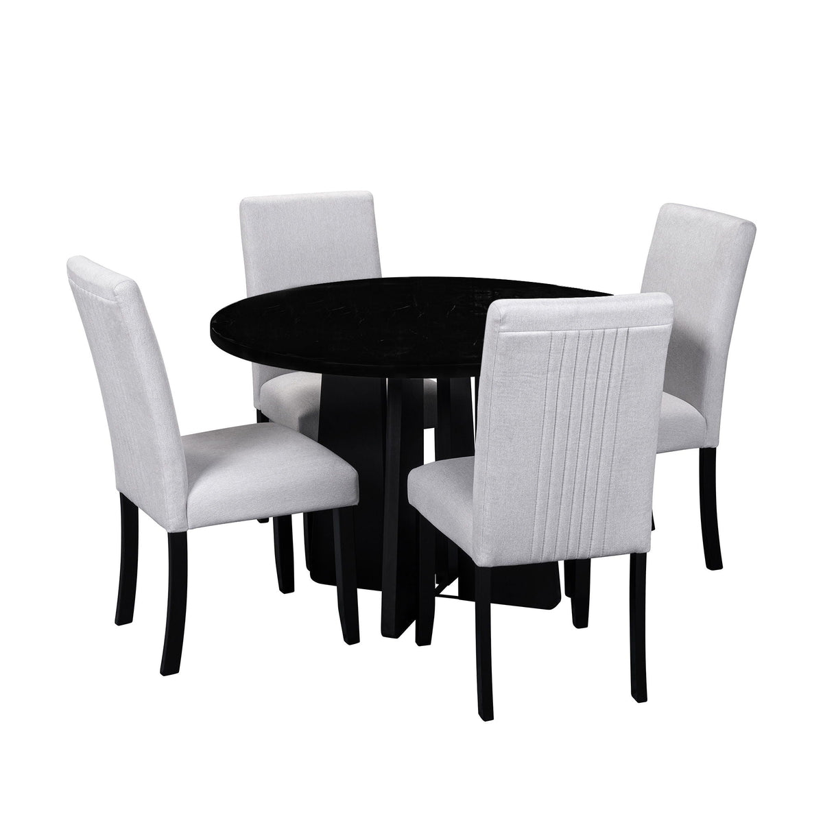 5 Piece Round Dining Table Set with Upholstered Chairs - Black or White