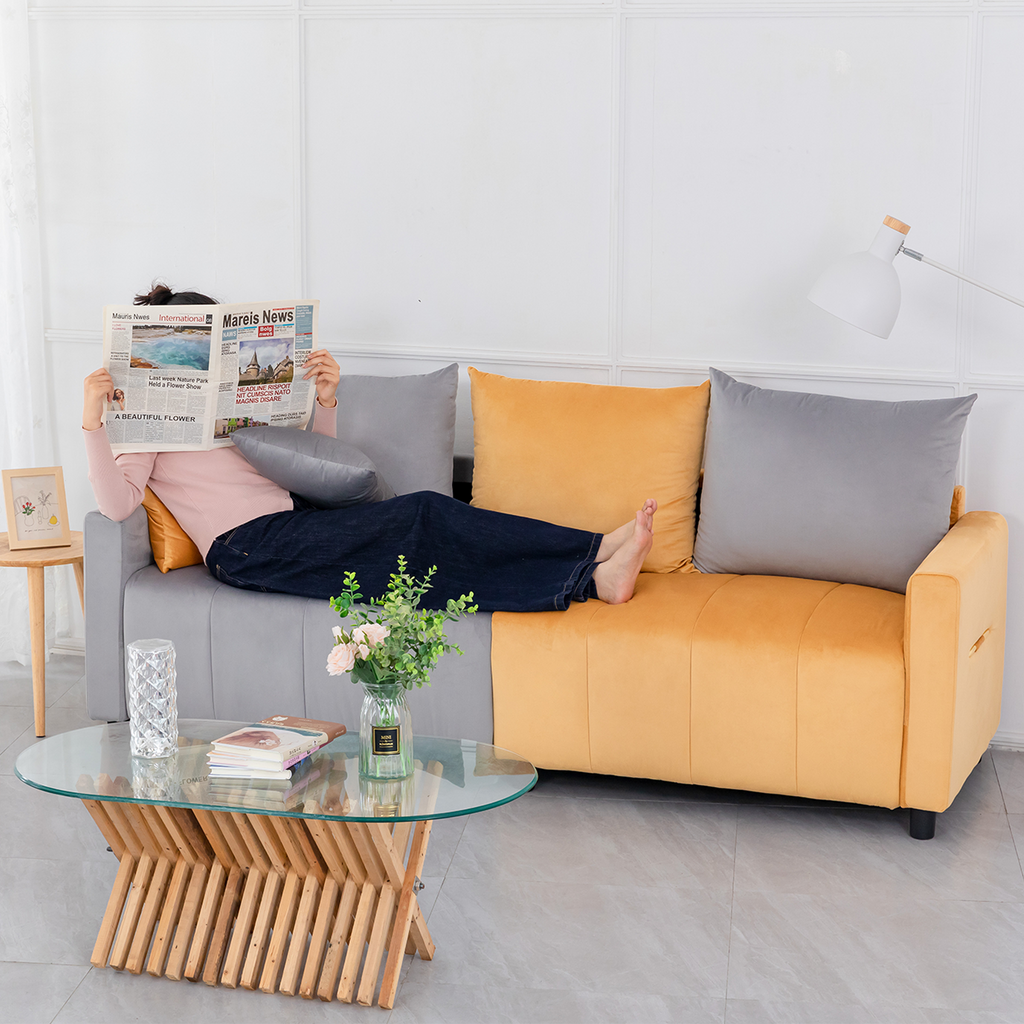 Velvet Modern 2-Seater Sofa with Chrome Accents - Light