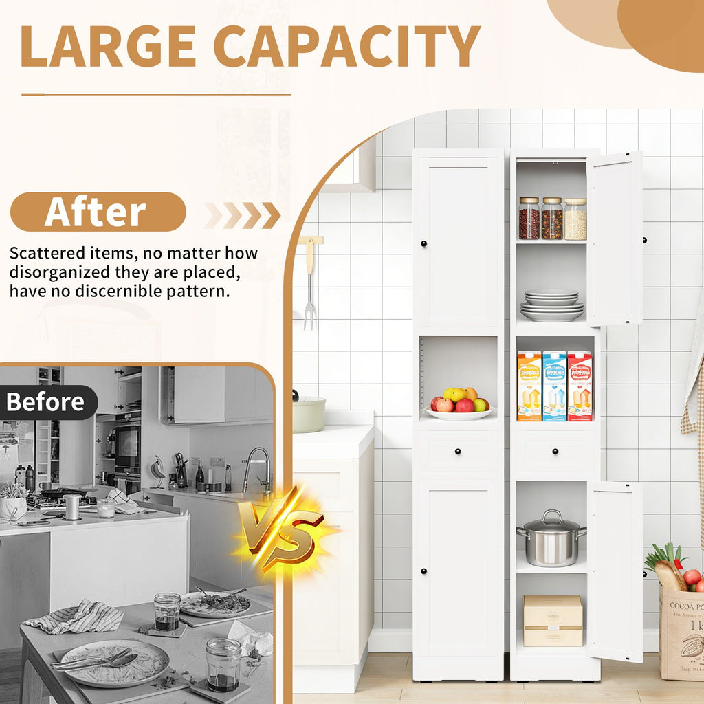 Tall Bathroom Storage Cabinet with Adjustable Shelves - White Steel