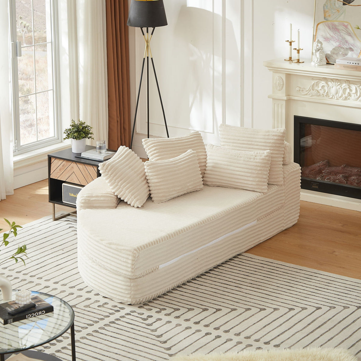 Semi Circular 2-in-1 Sofa Bed with Neck Pillow and Throw Pillows – Multiple Colors