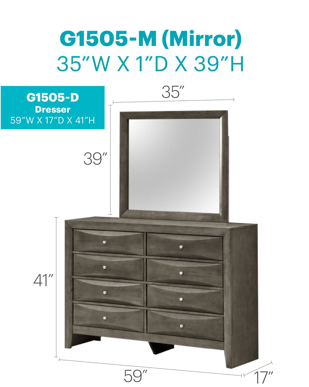 Marilla Dresser with Molded Resin Drawer Fronts - Multiple Colors