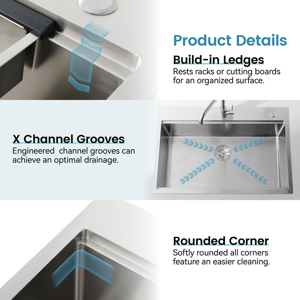 Stainless Steel Kitchen Sink with Single Bowl - Brushed