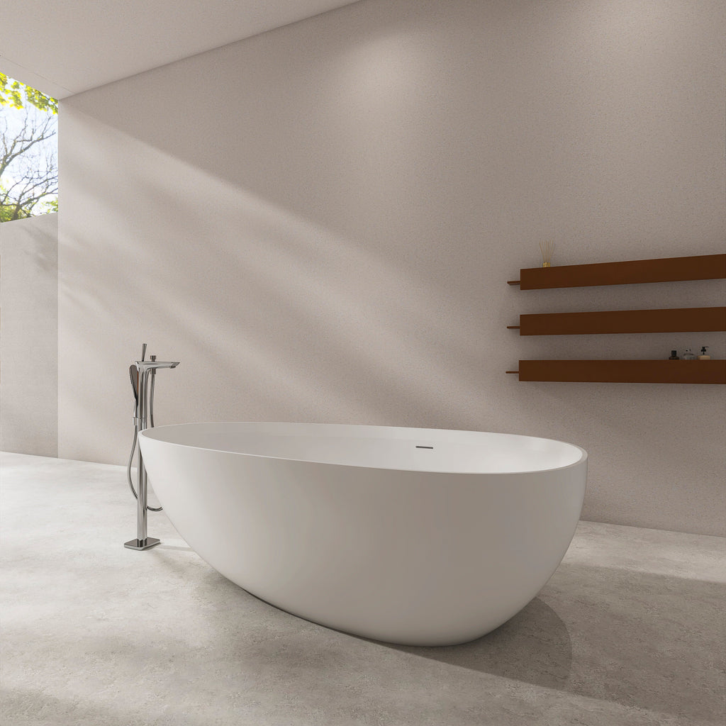 71 Inch Artificial Stone Freestanding Bathtub with Solid Surface - Matte White