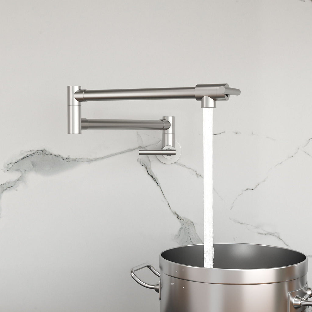 Wall Mount Pot Filler Faucet with Dual Handles - Brushed Nickel