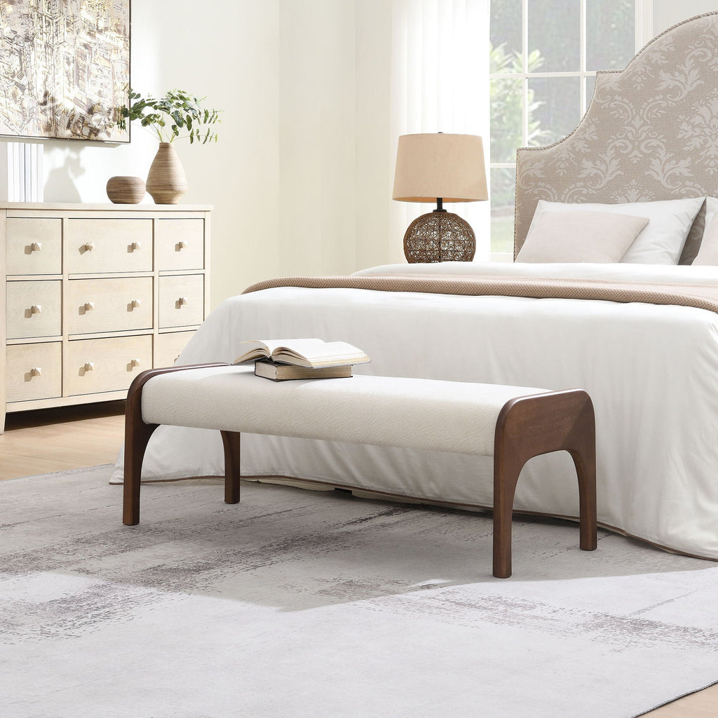 Modern Upholstered Long Bench with Plush Cushion - Beige or Dark Green