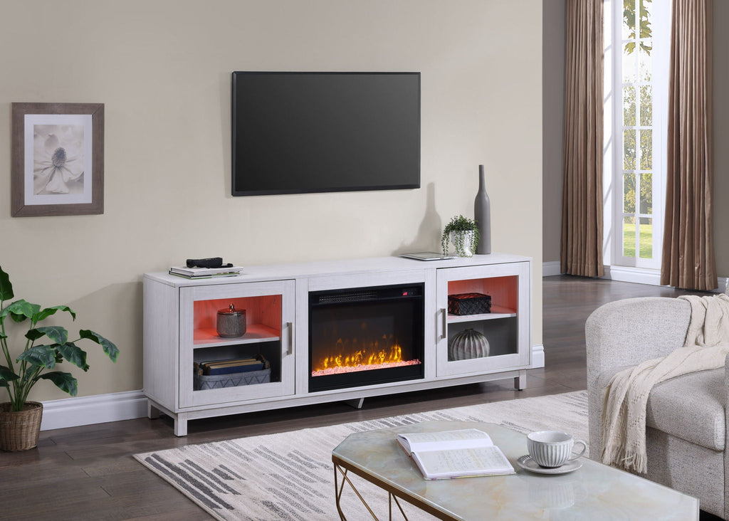 White Walnut Fireplace TV Stand Console with Integrated Heater - 70 Inch