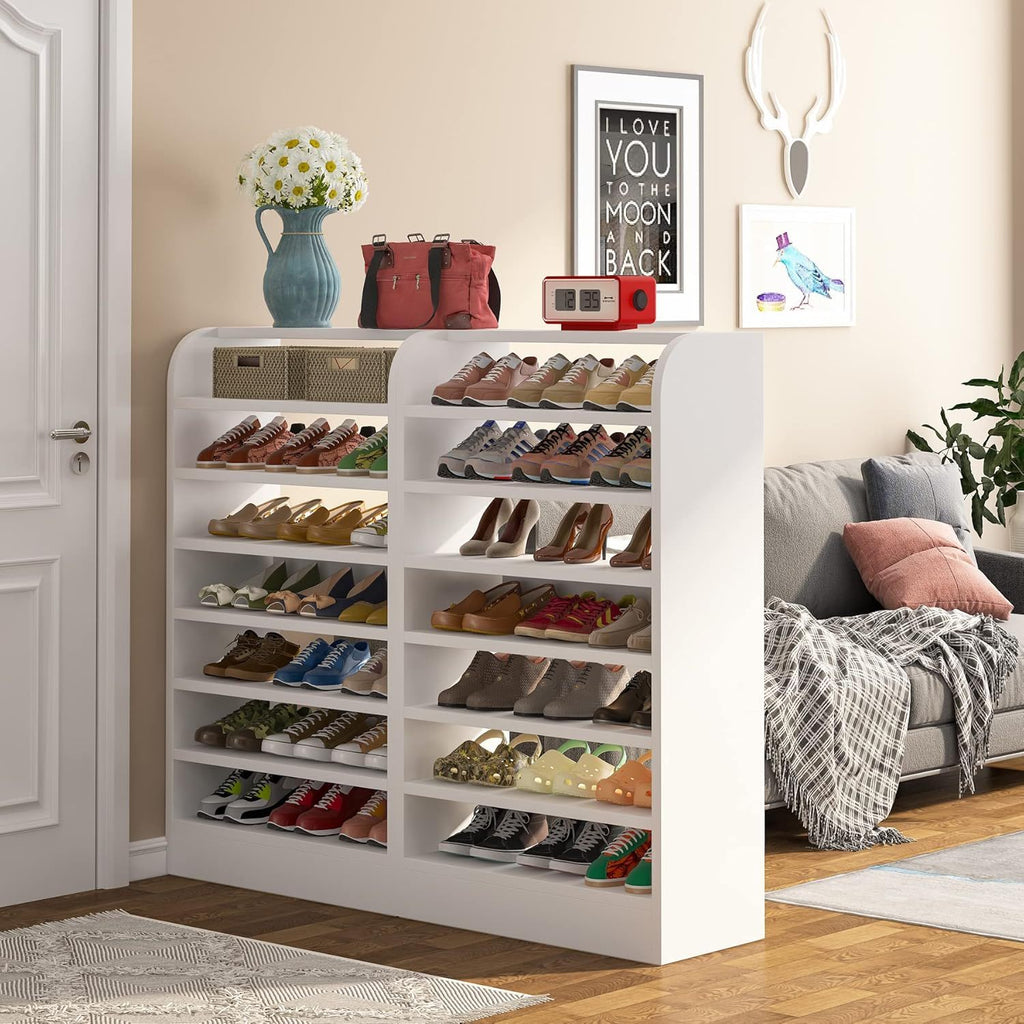 8 Tier Tall Shoe Rack with Ventilated Design - White