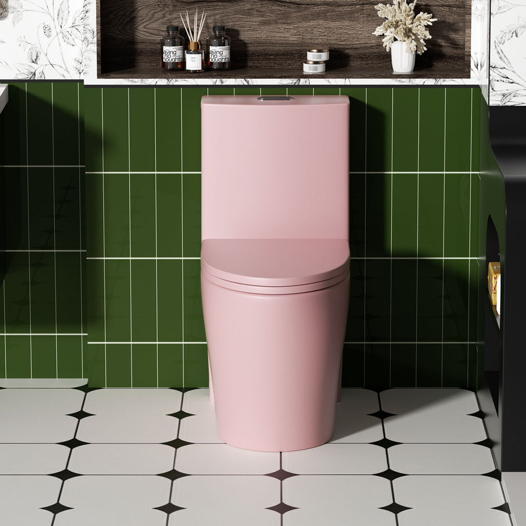 1 Piece Toilet with Tornado Flush and Dual Flush - ADA Height Chair - Gray, Pink, or Black