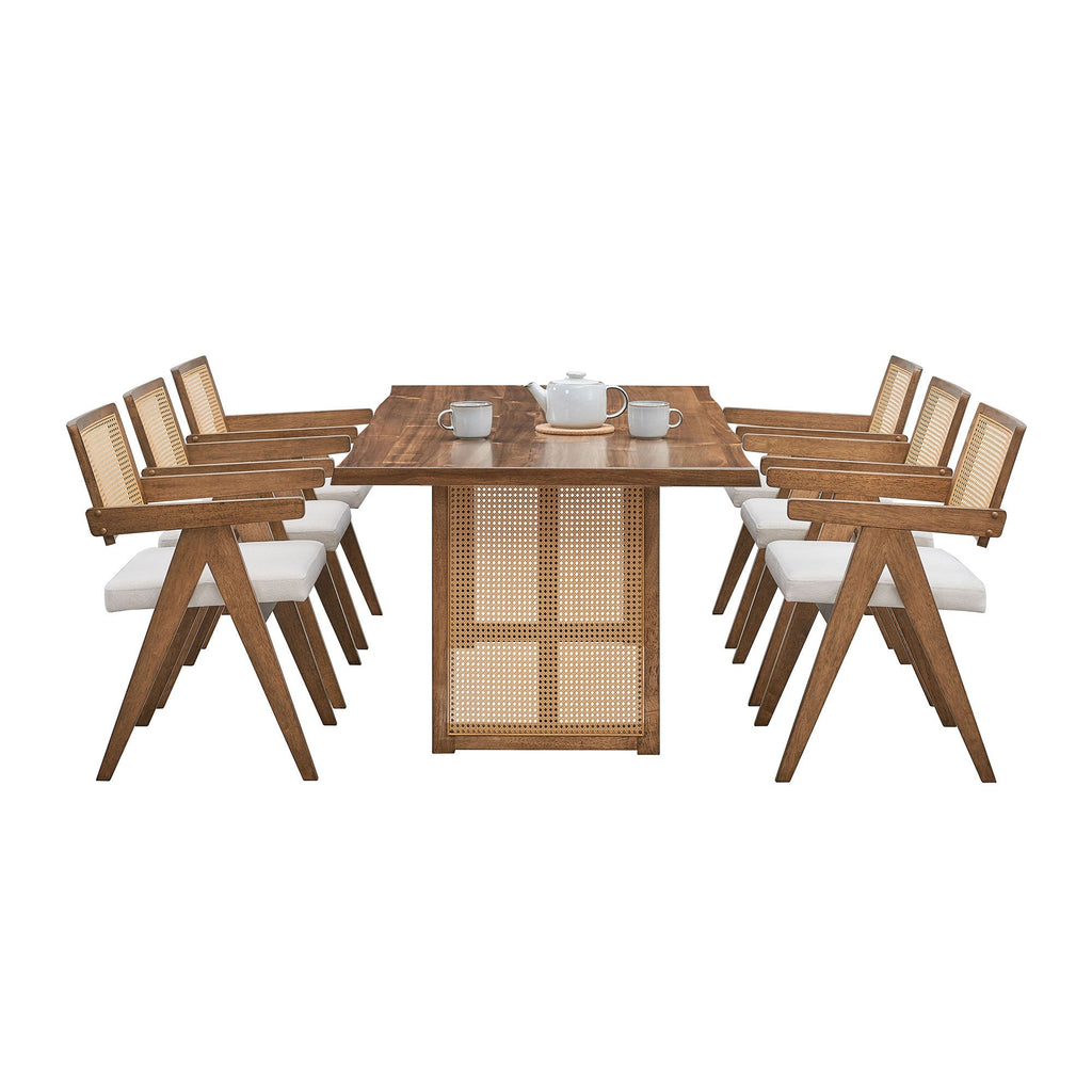 Oversize Rectangular Waves Dining Table with Rattan Weave - Natural Finish
