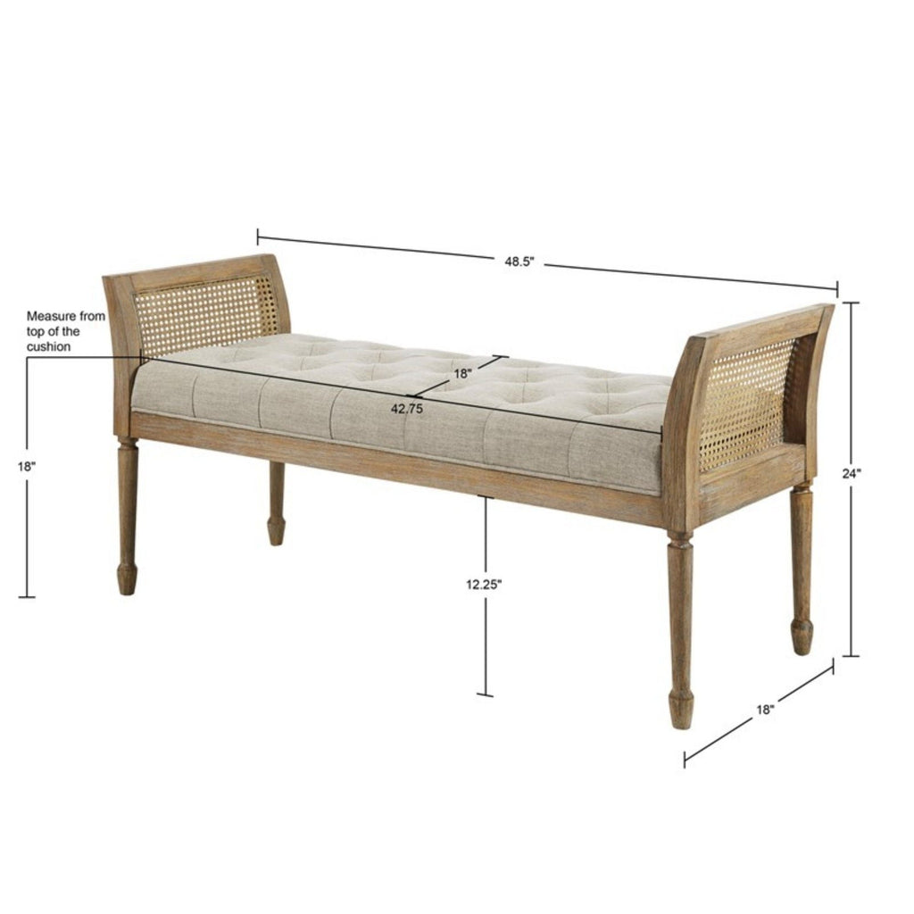 Natural Accent Bench with Arm and Tufted Upholstered Seat