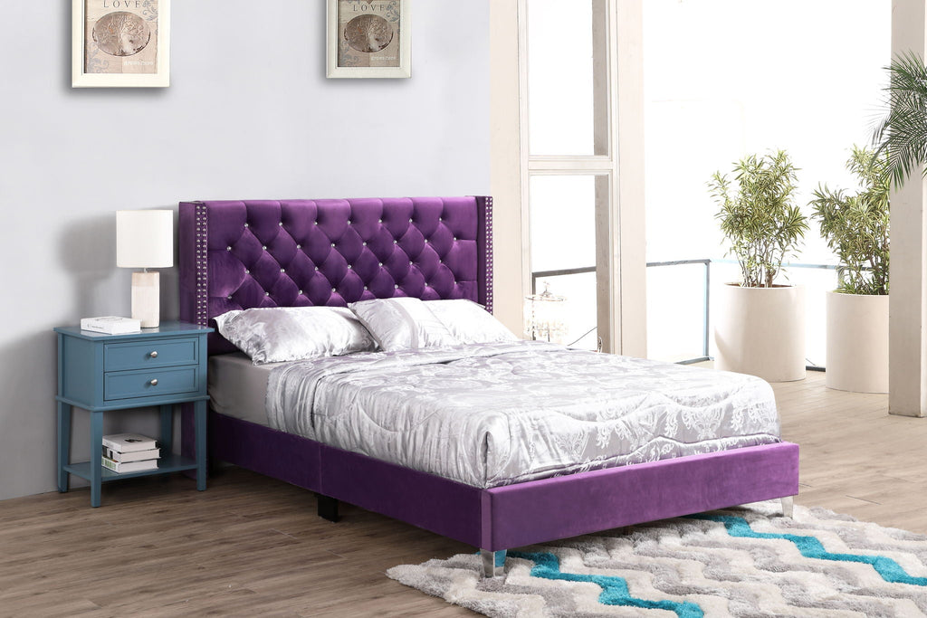 Upholstered Nailhead Trim Chic Bed with Tufted Headboard - Multiple Colors