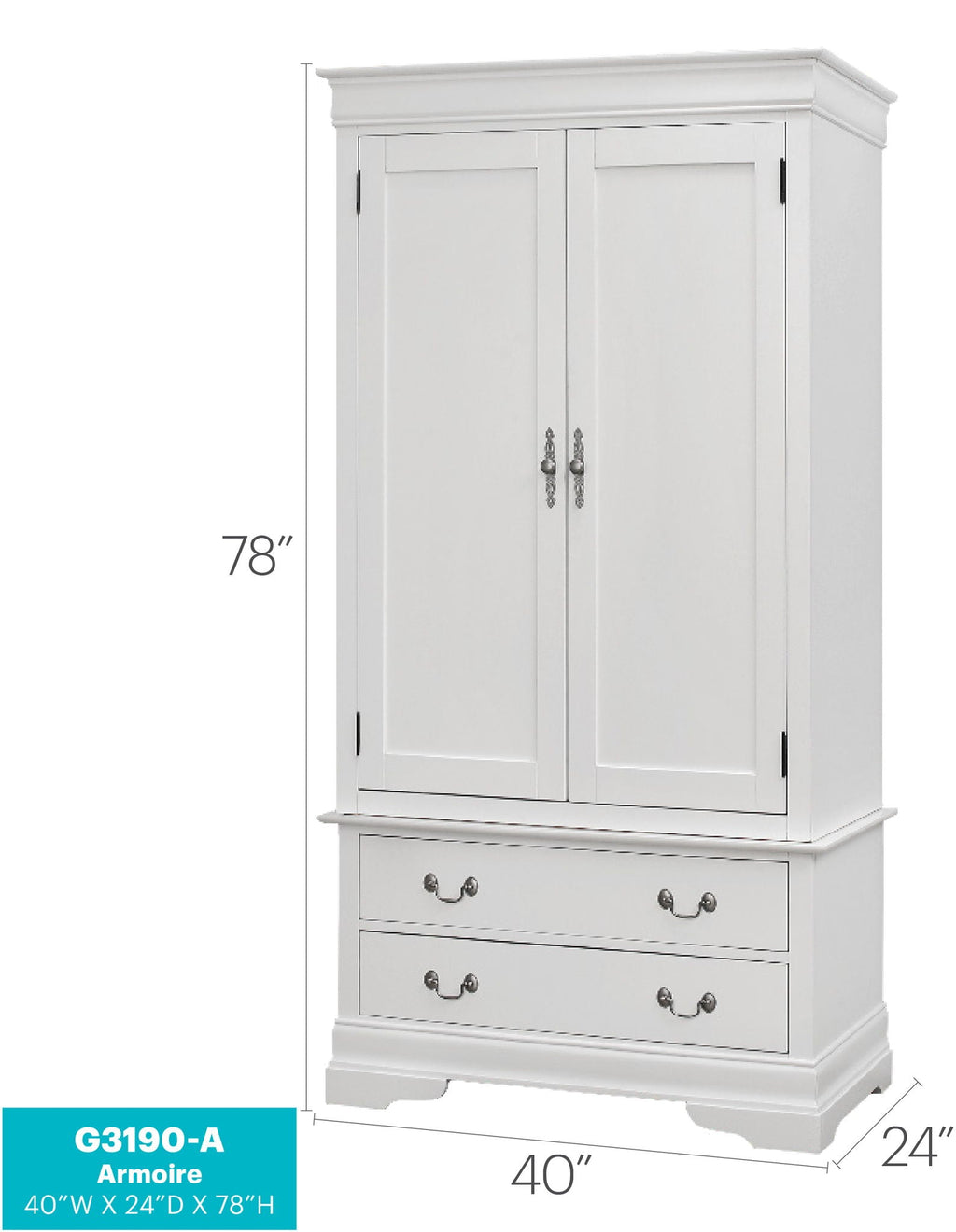 Traditional Armoire with Hanging Bar - Multiple Colors