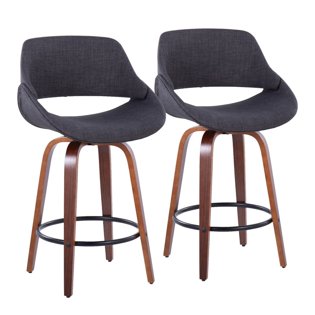 Mid Century Modern Counter Stool Set with Round Footrest - Dark Gray or Light Blue