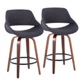 Mid Century Modern Counter Stool Set with Round Footrest - Dark Gray or Light Blue