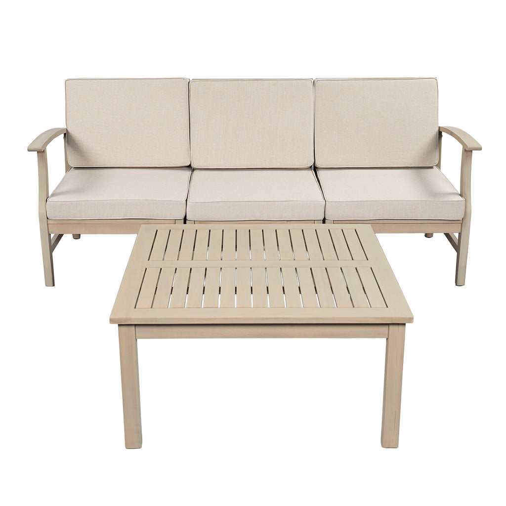 Perla 3 Seater Sofa and Table Set with Acacia Wood - Outdoor