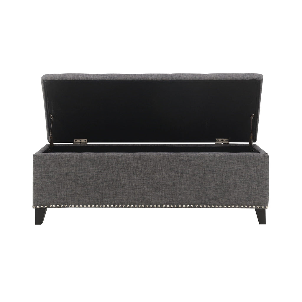 Button-Tufted Storage Ottoman with Safety Close Hinge - Light Brown or Black