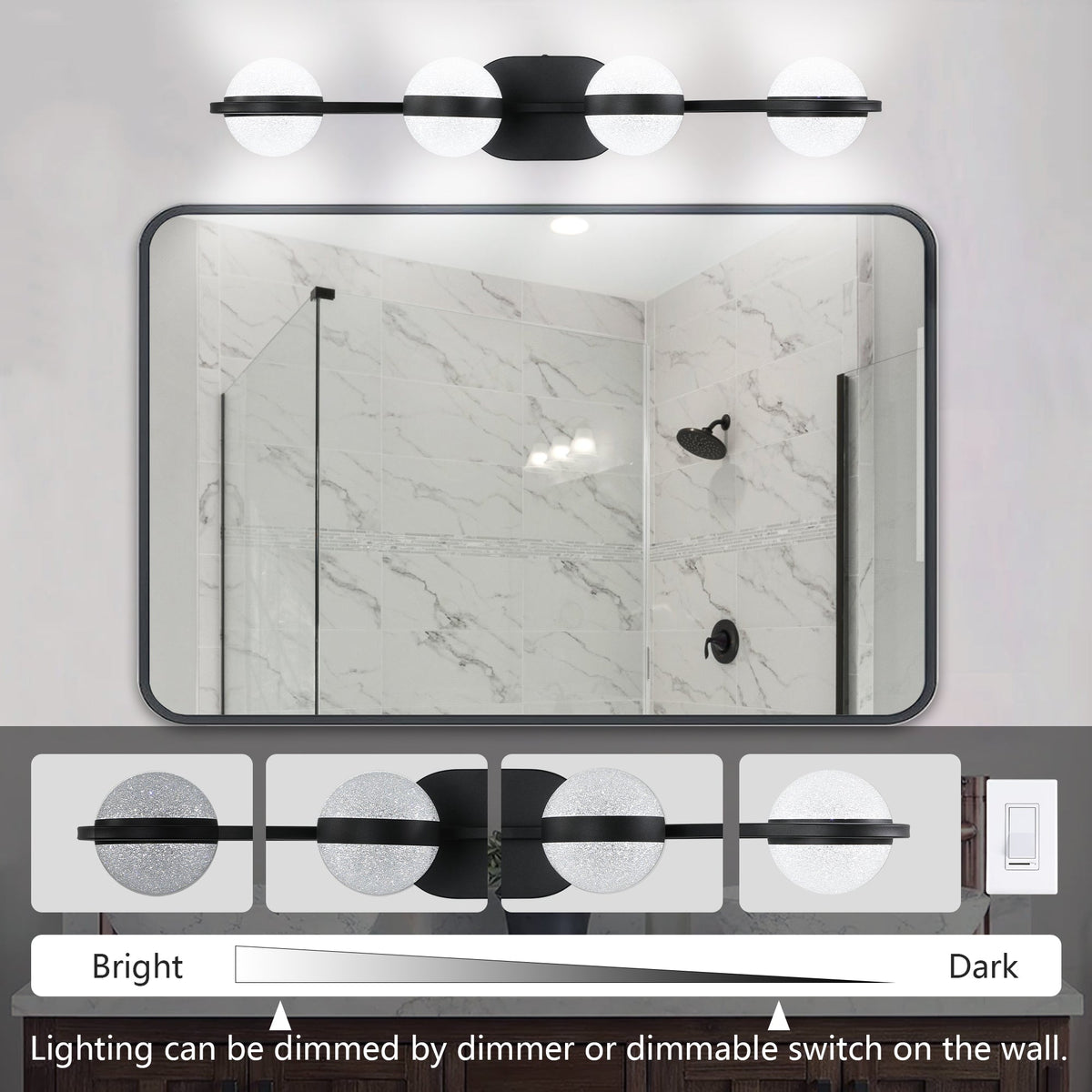 30" Black Minimalist LED Bathroom Vanity Light with Acrylic Shades - Black