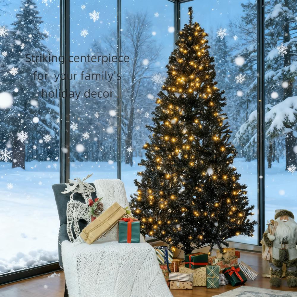 7.5 Ft Pre-Lit Artificial Christmas Tree with 500 LED Lights - Black