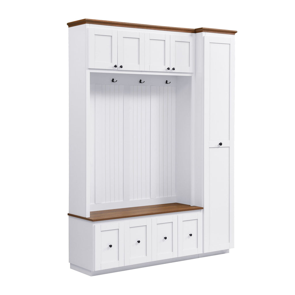 Entryway Hall Tree with Storage Bench and Cabinets – Black or White