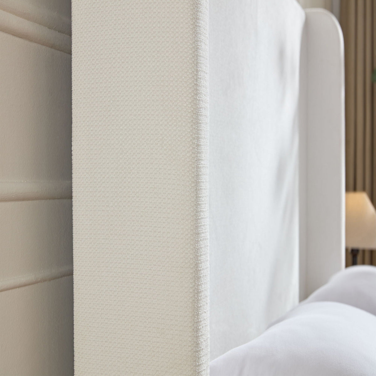 Tall Headboard Upholstered Bed with No Box Spring Needed - Cream