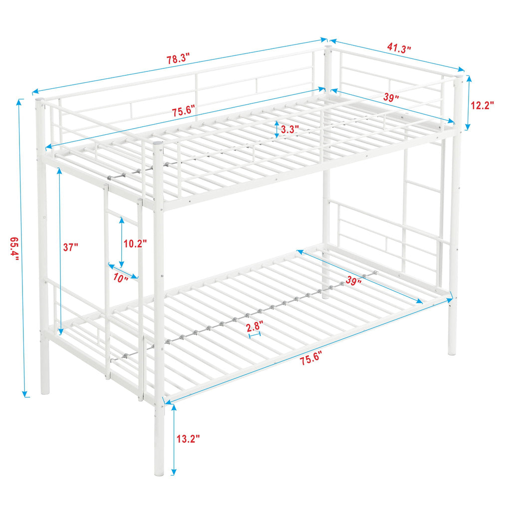 Twin Over Twin Bunk Bed with Trundle - Sturdy Metal Frame - Pearl Silver, White, or Pink