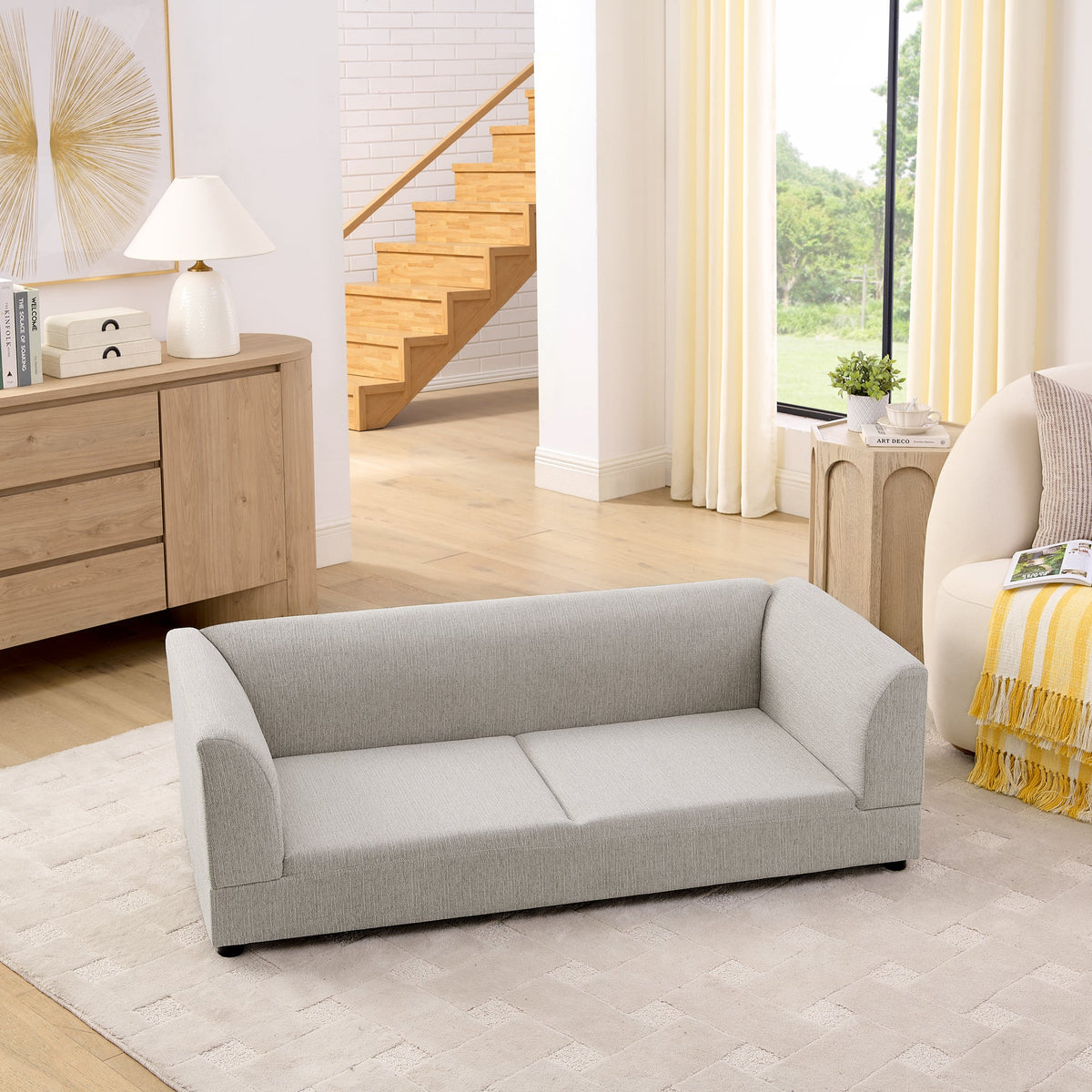 Oversized Pet Sofa for Medium/Large Dogs with Soft Cushion - Linen