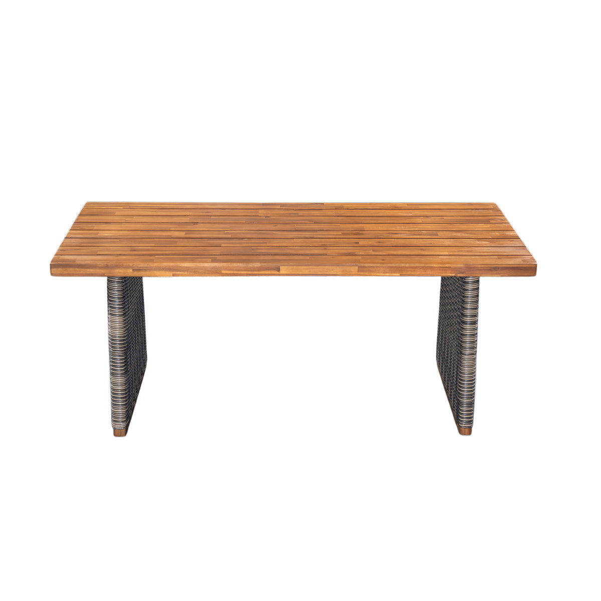 Outdoor Acacia Wood Dining Table with Slatted Top - Teak Finish