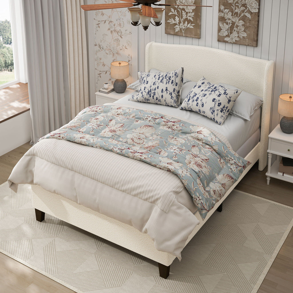 Platform Bed Frame with Tall Headboard and High Footboard - White or Gray