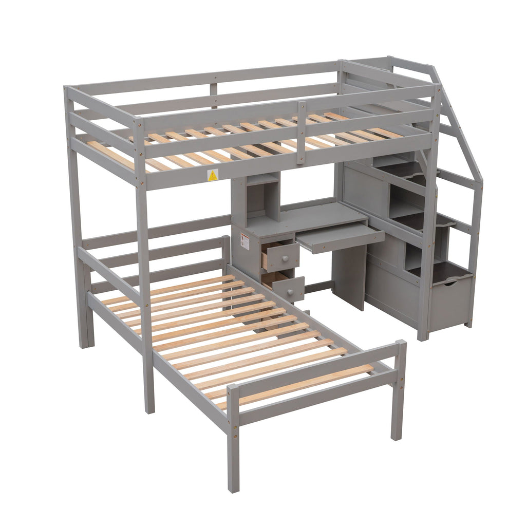 Storage Loft Bed with Stand Alone Bed and Desk - Twin Size