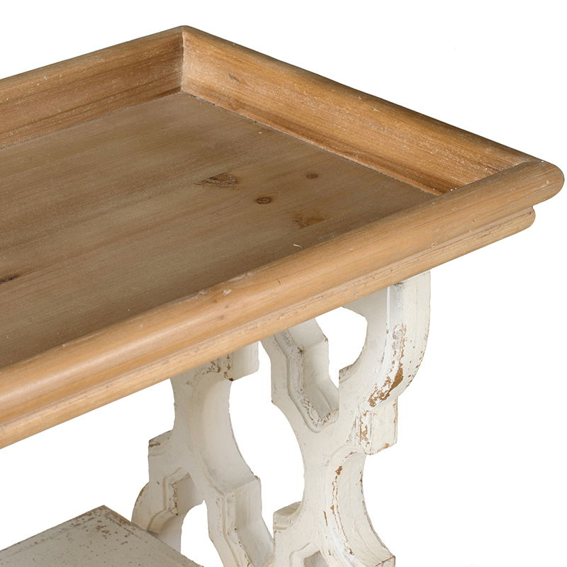 Distressed Wood Shelf Tray Console Table - Brown / Antique White