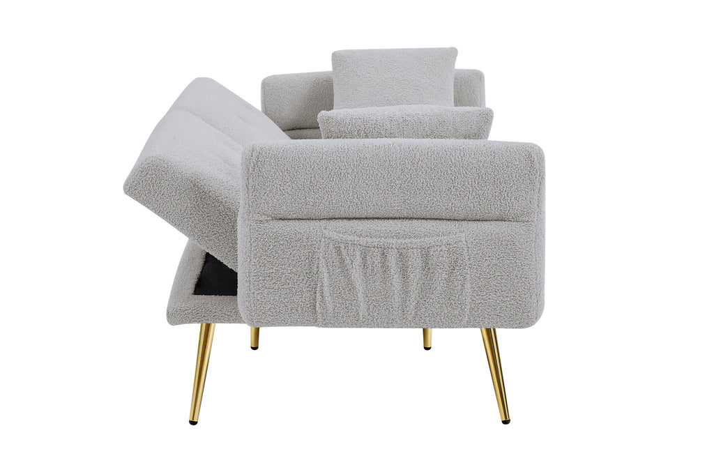 Modern Teddy Upholstered Accent Loveseat Sofa with Side Pocket - White