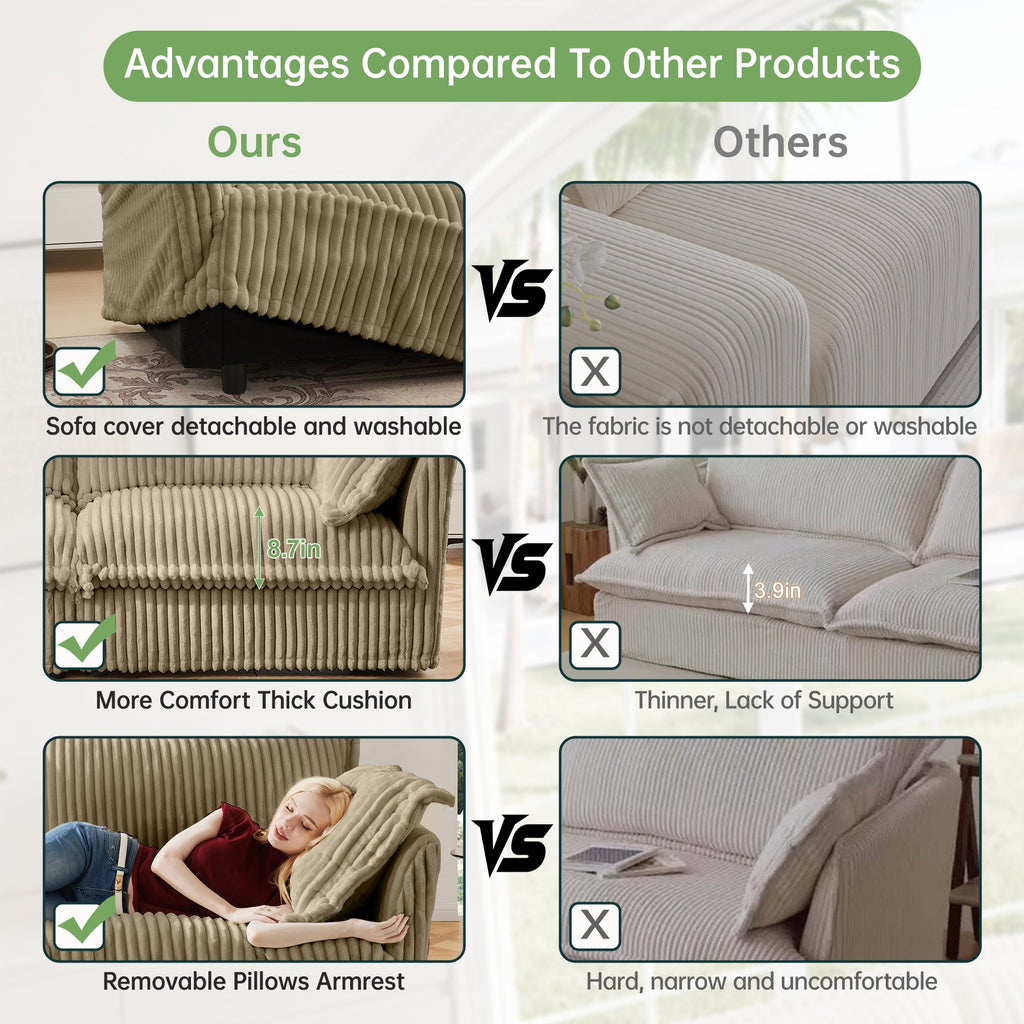 Modern Slipcovered 2-Seat Sofa Couch with Removable Covers - Camel Corduroy