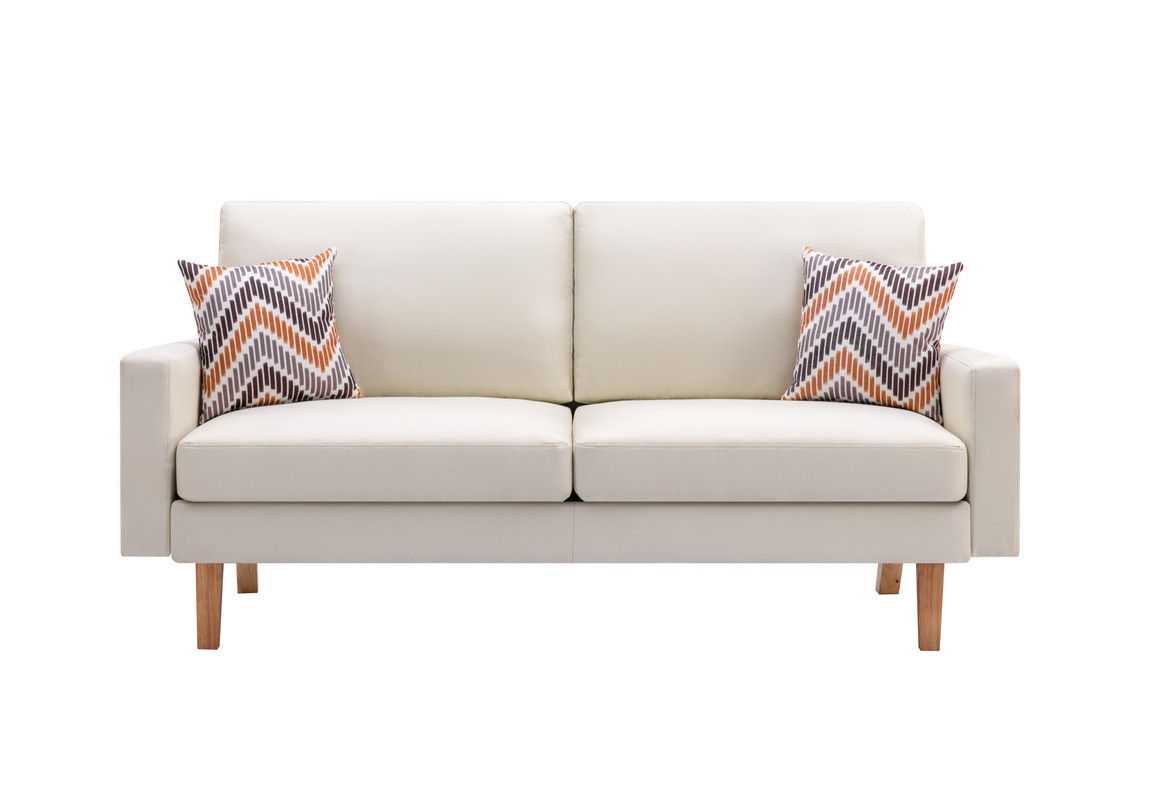 Minimalistic Stationary Sofa with 2 Throw Pillows - Select Color