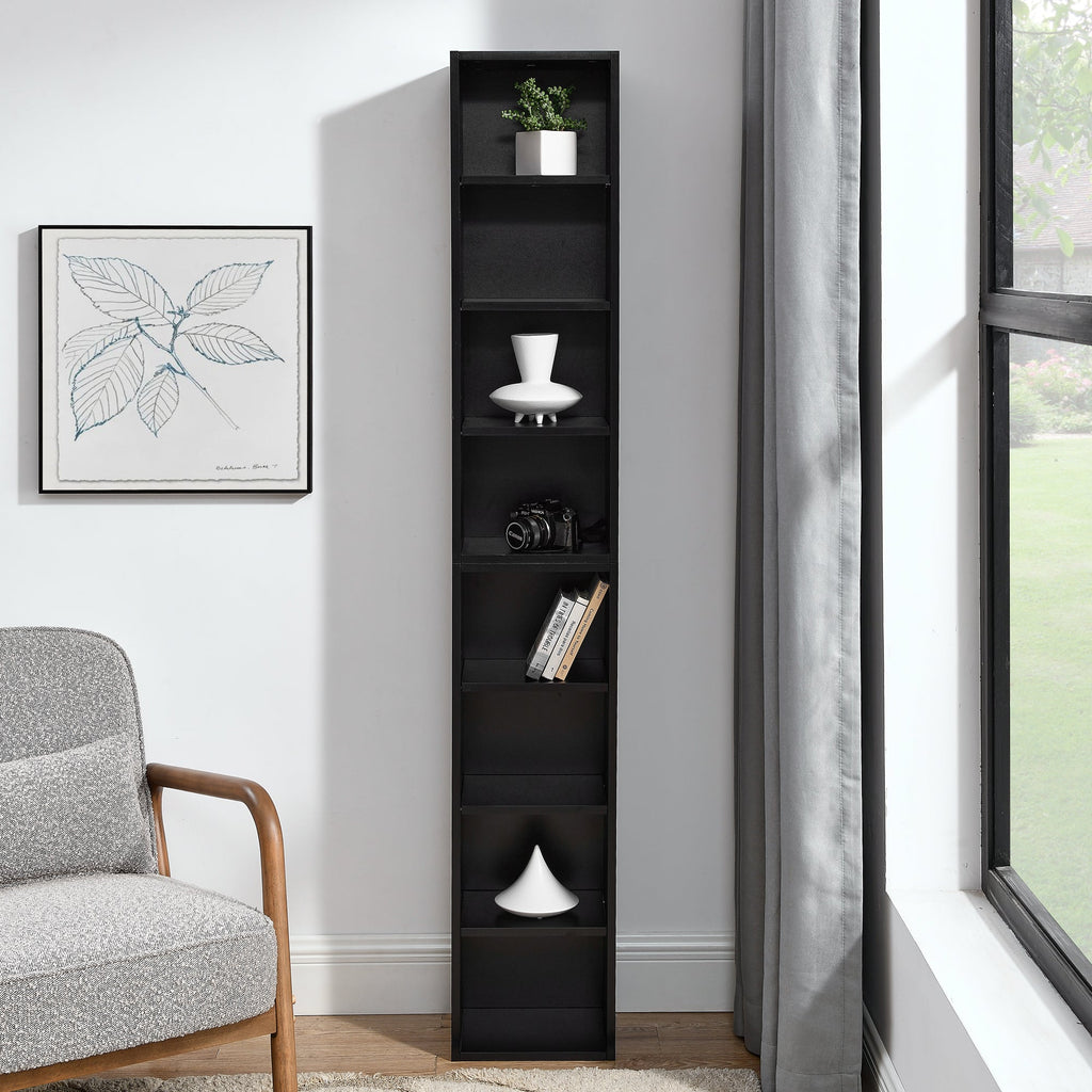 8-Tier Media Tower Rack with Adjustable Shelves - Black or Walnut