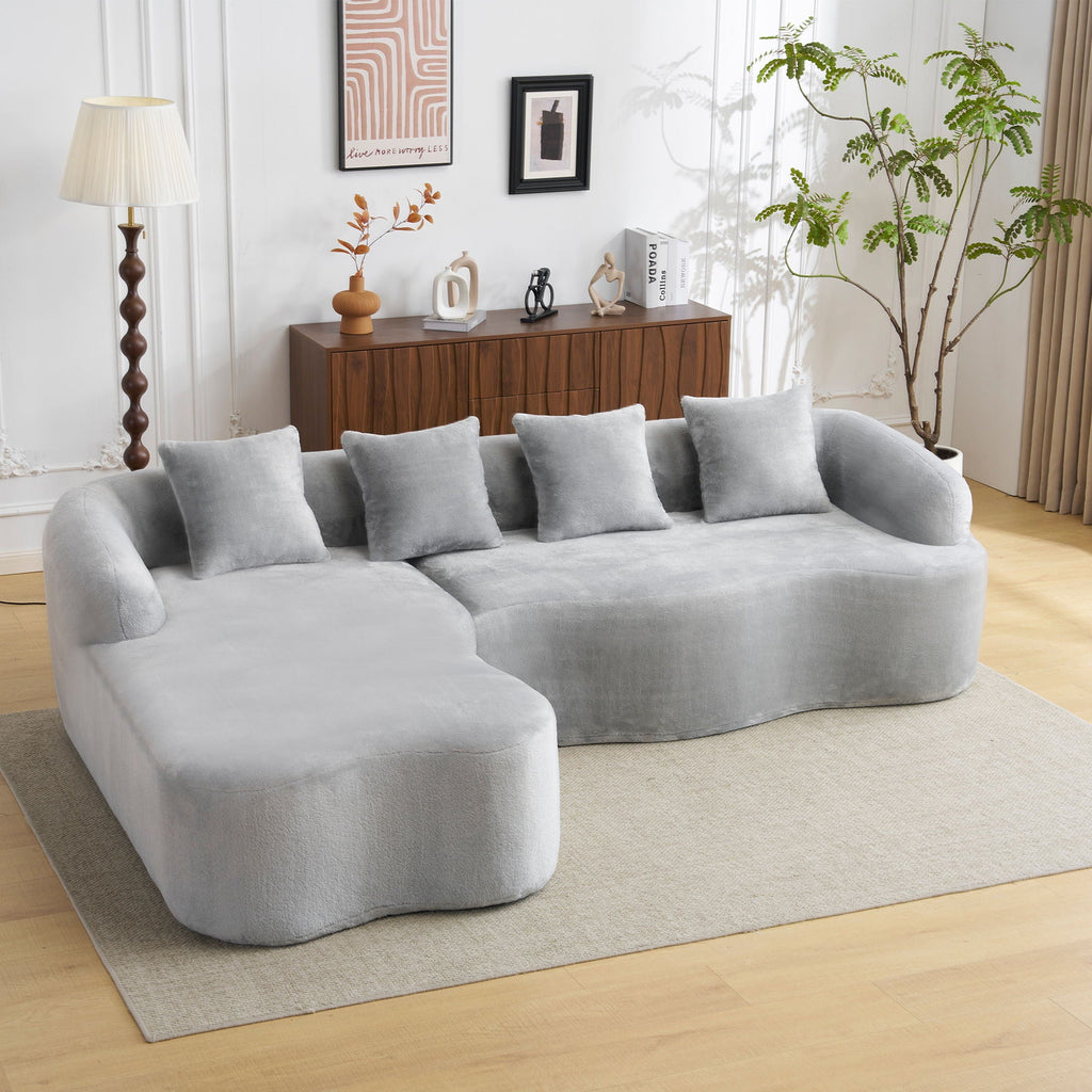 Modular L-Shape Sectional Sofa with Curved Chaise - Green, Beige, Gray